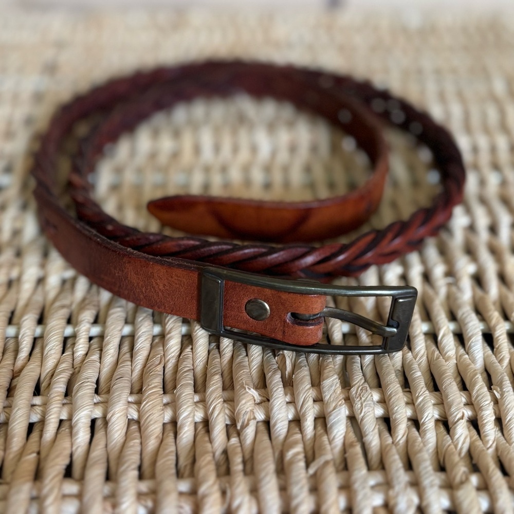 70's Reddish Brown Braided Leather Belt - 38" Long - Unisex Belt - Western Belt